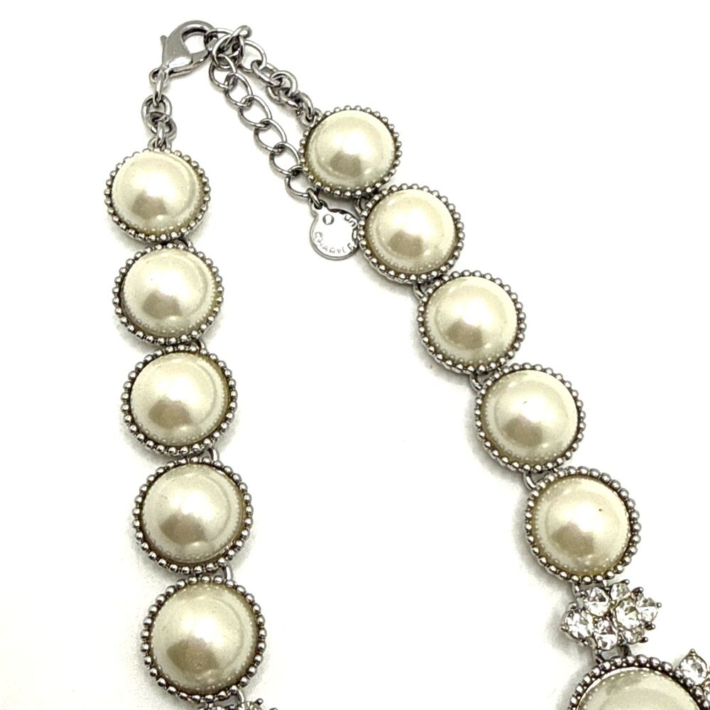 CHARTER CLUB Faux Pearl Rhinestone Choker Necklace Silver Tone Collar 16" - 18" - Picture 6 of 9